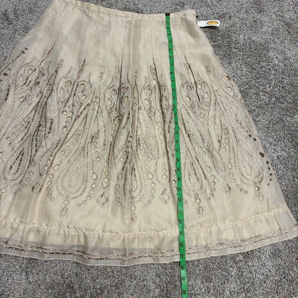 Talbots Cotton Lace Embroidered Skirt Size 14 Beige Boho Lined A-Line Ribbon Tie - Picture 13 of 15
